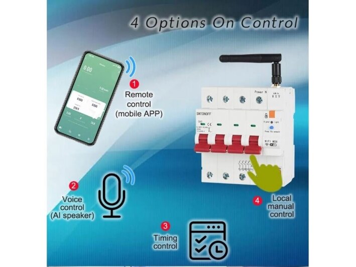 Modulinis | išmanus automatinis jungiklis | elektros energijos skaitiklis | 4P | 63A | 230/400V | DIN | RS485 | Wi-Fi | TUYA 1