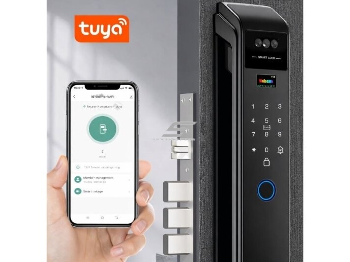 Išmani durų spyna su veido atpažinimu | pirštų antspaudų | IC kortelių skaitytuvu | 428x73x28mm | juoda | TUYA | Wi-Fi 3