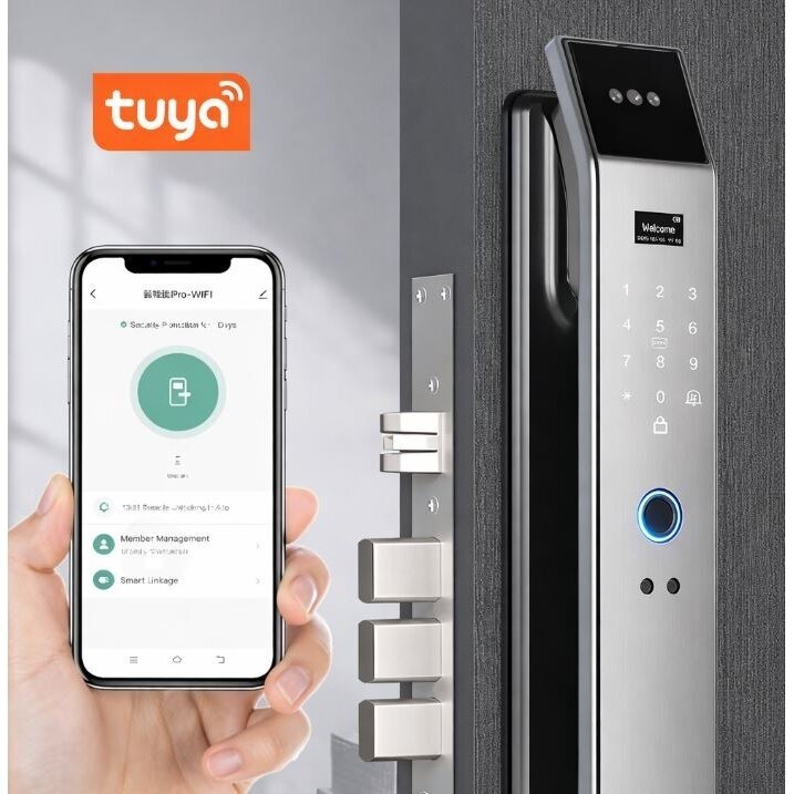 Smart door lock 6-in-1 | 3D face recognition | fingerprint | IC card | PIN | camera and intercom | Wi-Fi Tuya | 6068/7068 | 428×73×35 mm | silver | ES-XF14S 3 Smart door lock 6-in-1 | 3D face recognition | fingerprint | IC card | PIN | camera and intercom | Wi-Fi Tuya | 6068/7068 | 428×73×35 mm | silver | ES-XF14S 3