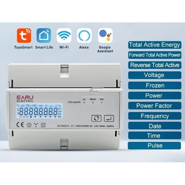 Nutikas | digitaalne | elektriarvesti 3 voolutrafo CT 80A | 3F | 230/380V | Tuya Wi-Fi 4 Nutikas | digitaalne | elektriarvesti 3 voolutrafo CT 80A | 3F | 230/380V | Tuya Wi-Fi 4