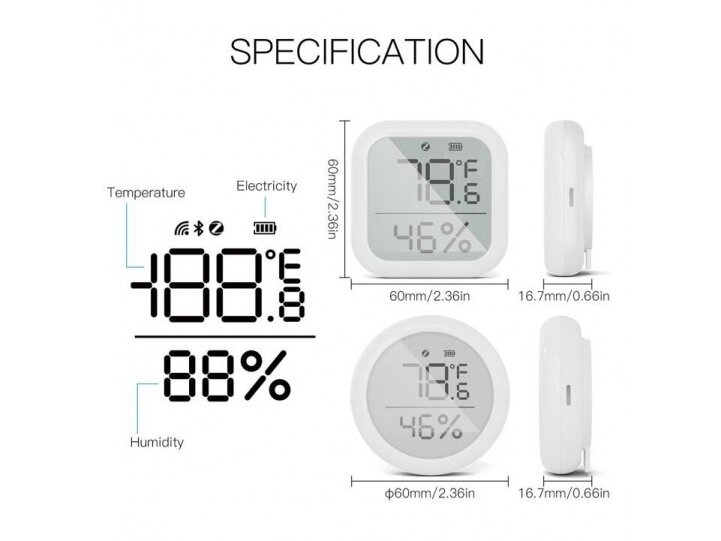 Išmanus | belaidis temperatūros ir drėgmės matuoklis | jutiklis | -10-+50°C | 0-99%RH | 60x6016,7mm | baltas | ZigBee | Smart Life | TUYA | MOES 10 Išmanus | belaidis temperatūros ir drėgmės matuoklis | jutiklis | -10-+50°C | 0-99%RH | 60x6016,7mm | baltas | ZigBee | Smart Life | TUYA | MOES 10