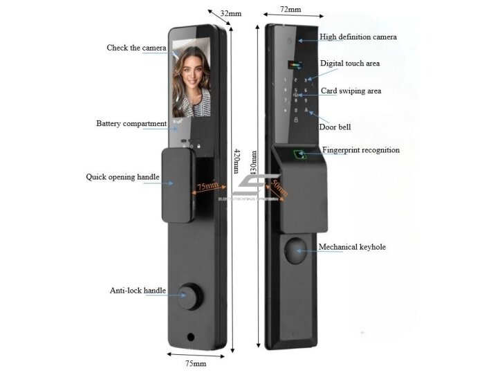 Išmani durų spyna su veido ir delno atpažinimu | pirštų antspaudų | IC kortelių skaitytuvu | 420x75x32mm | juoda | TUYA | Wi-Fi | IP66 1 Išmani durų spyna su veido ir delno atpažinimu | pirštų antspaudų | IC kortelių skaitytuvu | 420x75x32mm | juoda | TUYA | Wi-Fi | IP66 1