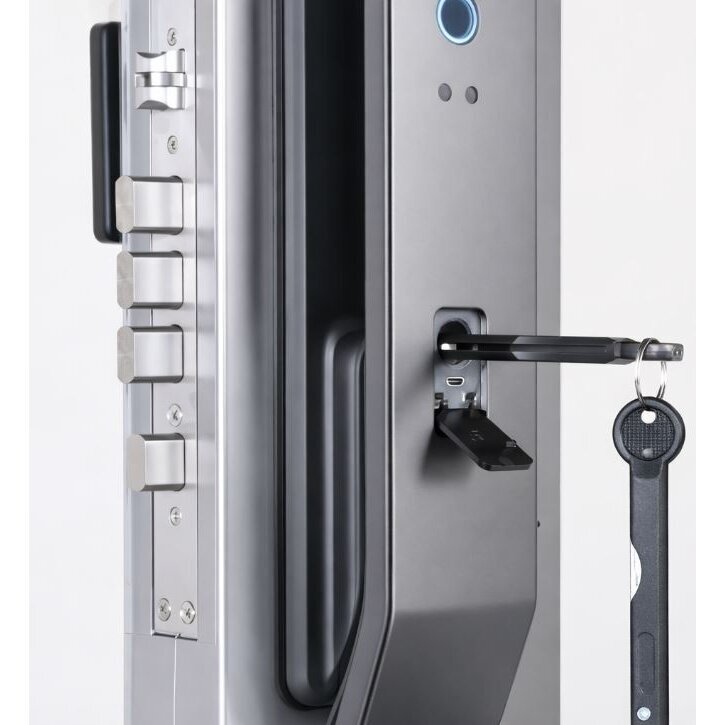 Smart door lock 6-in-1 | 3D face recognition | fingerprint | IC card | PIN | camera and intercom | Wi-Fi Tuya | 6068/7068 | 428×73×35 mm | silver | ES-XF14S 2 Smart door lock 6-in-1 | 3D face recognition | fingerprint | IC card | PIN | camera and intercom | Wi-Fi Tuya | 6068/7068 | 428×73×35 mm | silver | ES-XF14S 2