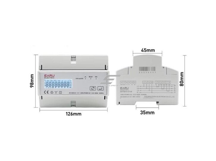 Modulinis | išmanus | skaitmeninis | elektros energijos skaitiklis su 3 srovės transformatoriais CT 200A | 3F | 230/380V | DIN | saulės baterijoms | Zigbee 5