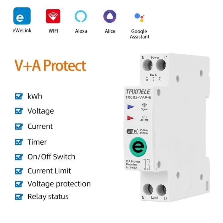 Viedais automātiskais slēdzis | ar pārslodzes | pārsprieguma aizsardzību | ar Wi-Fi tālvadību | 1P | 63A | 230V | TUYA 1 Viedais automātiskais slēdzis | ar pārslodzes | pārsprieguma aizsardzību | ar Wi-Fi tālvadību | 1P | 63A | 230V | TUYA 1