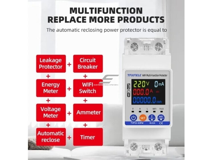 Modulinis | išmanus | skaitmeninis | multifunkcinis elektros energijos skaitiklis | 1F | 0-63A | 0-17kW | 230V | su apsaugos funkcijomis | DIN | Wi-Fi TUYA 1 Modulinis | išmanus | skaitmeninis | multifunkcinis elektros energijos skaitiklis | 1F | 0-63A | 0-17kW | 230V | su apsaugos funkcijomis | DIN | Wi-Fi TUYA 1