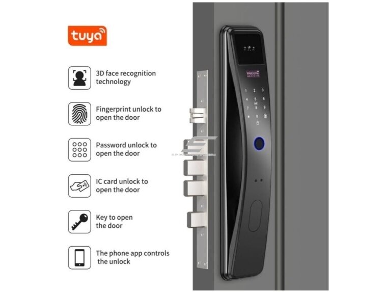 Išmani durų spyna su veido atpažinimu | pirštų antspaudų | IC kortelių skaitytuvu | 415x77x37mm | juoda | TUYA | Wi-Fi 2 Išmani durų spyna su veido atpažinimu | pirštų antspaudų | IC kortelių skaitytuvu | 415x77x37mm | juoda | TUYA | Wi-Fi 2