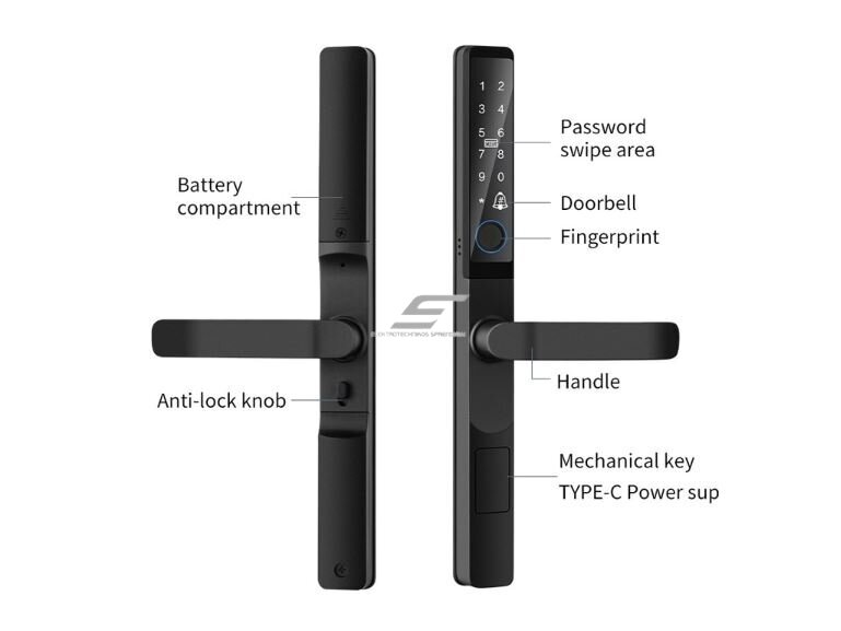 Išmani durų spyna su kortelių skaitytuvo | piršto antspaudo | PIN kodo | TUYA Wi-Fi programėlės | rakto atrakinimu | 315x127mm | juoda | IP66 1