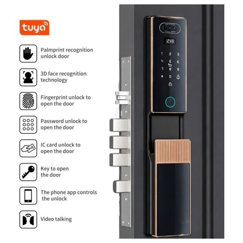 Smart door lock with face and palm recognition | fingerprint | IC card reader | 420x74x33mm | black | TUYA | Wi-Fi 3 Smart door lock with face and palm recognition | fingerprint | IC card reader | 420x74x33mm | black | TUYA | Wi-Fi 3