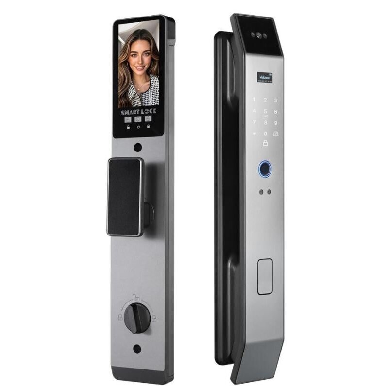 Smart door lock 6-in-1 | 3D face recognition | fingerprint | IC card | PIN | camera and intercom | Wi-Fi Tuya | 6068/7068 | 428×73×35 mm | silver | ES-XF14S Smart door lock 6-in-1 | 3D face recognition | fingerprint | IC card | PIN | camera and intercom | Wi-Fi Tuya | 6068/7068 | 428×73×35 mm | silver | ES-XF14S