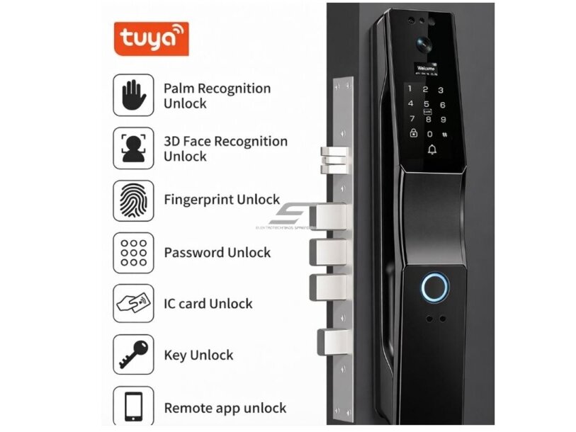Išmani durų spyna su veido ir delno atpažinimu | pirštų antspaudų | IC kortelių skaitytuvu | 420x78mm | juoda | TUYA | Wi-Fi 2 Išmani durų spyna su veido ir delno atpažinimu | pirštų antspaudų | IC kortelių skaitytuvu | 420x78mm | juoda | TUYA | Wi-Fi 2