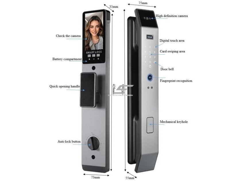 Išmani durų spyna 6-in-1 | 3D veido atpažinimas | pirštų antspaudas | IC kortelė | PIN | kamera ir interkomas | Wi-Fi Tuya | 6068/7068 | 428×73×35 mm | sidabrinė | ES-XF14S 1 Išmani durų spyna 6-in-1 | 3D veido atpažinimas | pirštų antspaudas | IC kortelė | PIN | kamera ir interkomas | Wi-Fi Tuya | 6068/7068 | 428×73×35 mm | sidabrinė | ES-XF14S 1