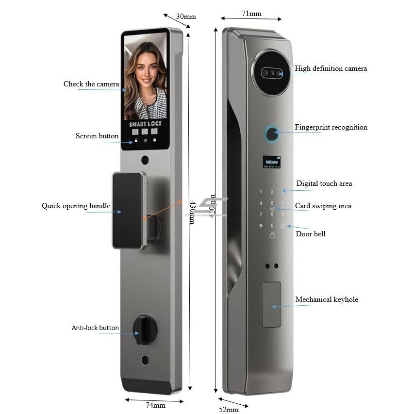 Smart door lock with facial recognition | fingerprint | IC card reader | 430x74x30mm | grey | TUYA | Wi-Fi 1 Smart door lock with facial recognition | fingerprint | IC card reader | 430x74x30mm | grey | TUYA | Wi-Fi 1