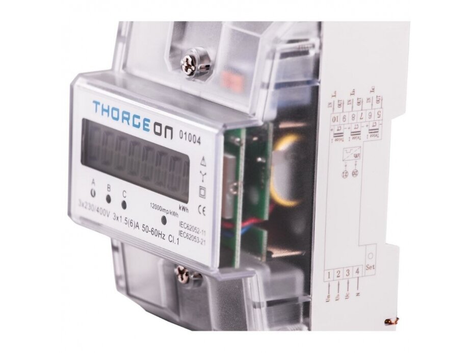 Modulinis trifazis elektros energijos skaitiklis | per srovės transformatorius …/5 A | 1,5(6) A | 3×230/400 V | 1 tarifas | impulsinis išėjimas | IP20 | DIN | THORGEON 01004 2
