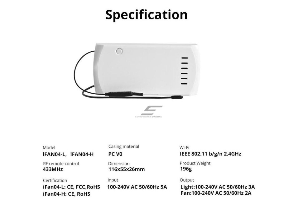 Išmanus | nuotolinis ventiliatoriaus greičio reguliatorius + šviestuvo jungiklis | 2/3A | 100-240V | Wi-Fi | SONOFF | iFan04-H | 6920075776751 4 Išmanus | nuotolinis ventiliatoriaus greičio reguliatorius + šviestuvo jungiklis | 2/3A | 100-240V | Wi-Fi | SONOFF | iFan04-H | 6920075776751 4