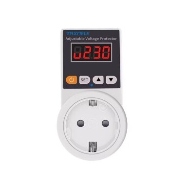 Digital voltage control relay with Schuko socket | 16A | 220-240V Digital voltage control relay with Schuko socket | 16A | 220-240V