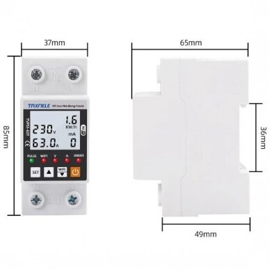 Smart voltage and current control relay | 63A | 230V | TUYA Wi-Fi 2 Smart voltage and current control relay | 63A | 230V | TUYA Wi-Fi 2