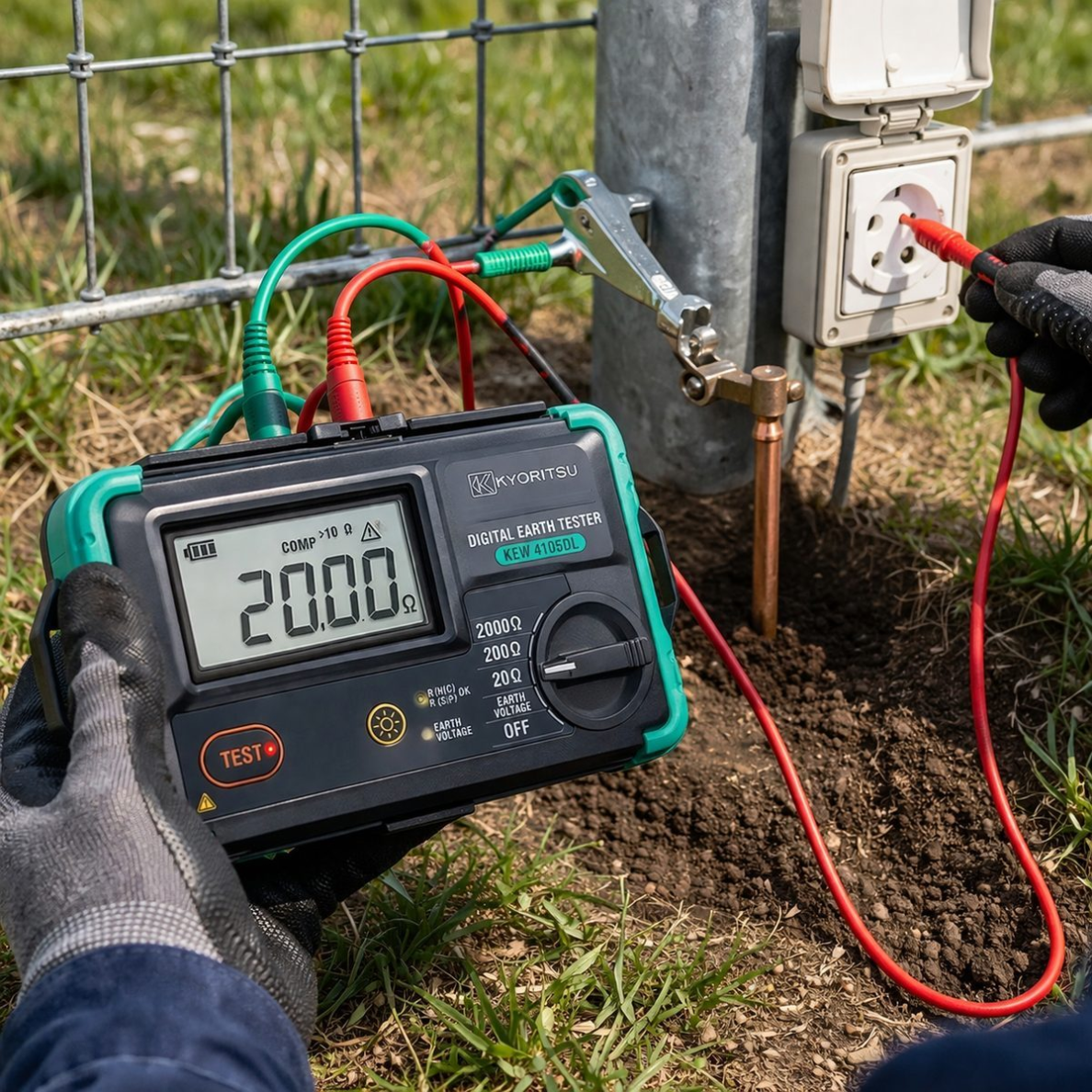 Profesionāls zemējuma pretestības mērītājs ES-KEW4105DL | 0–2000Ω | sprieguma pārbaude 0–300V AC | IP67 aizsardzība 2