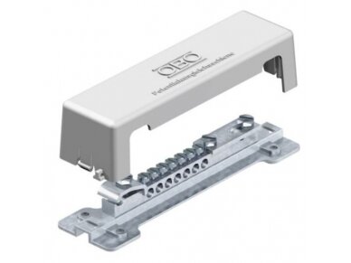 Potencialų išlyginimo šyna su dangteliu | 7x25 mm² + Rd 8–10 + FL30 | 100 kA | OBO Bettermann | 5015073 1809 Potencialų išlyginimo šyna su dangteliu | 7x25 mm² + Rd 8–10 + FL30 | 100 kA | OBO Bettermann | 5015073 1809