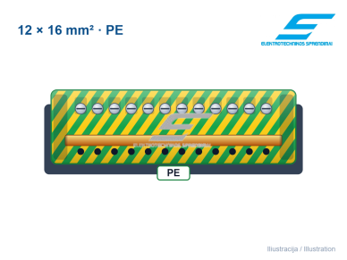 Izoliuotas gnybtas (šyna) | 12×16 mm² | 12 jungčių | žalias (PE) | Promfactor Baltic | F812G Izoliuotas gnybtas (šyna) | 12×16 mm² | 12 jungčių | žalias (PE) | Promfactor Baltic | F812G