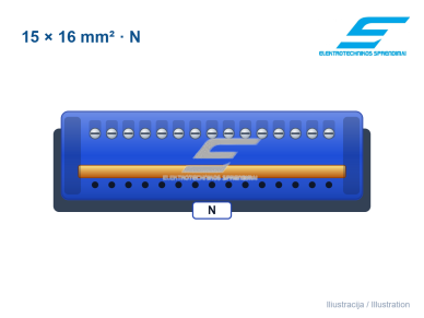 Izoliuotas gnybtas (šyna) | 15×16 mm² | 15 jungčių | mėlynas (N) | Promfactor Baltic | F815B Izoliuotas gnybtas (šyna) | 15×16 mm² | 15 jungčių | mėlynas (N) | Promfactor Baltic | F815B