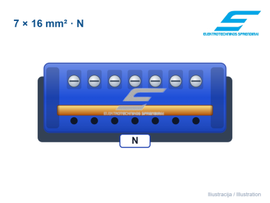 Izoliuotas gnybtas (šyna) | 7×16 mm² | 7 jungtys | mėlynas (N) | Promfactor Baltic | F807B Izoliuotas gnybtas (šyna) | 7×16 mm² | 7 jungtys | mėlynas (N) | Promfactor Baltic | F807B