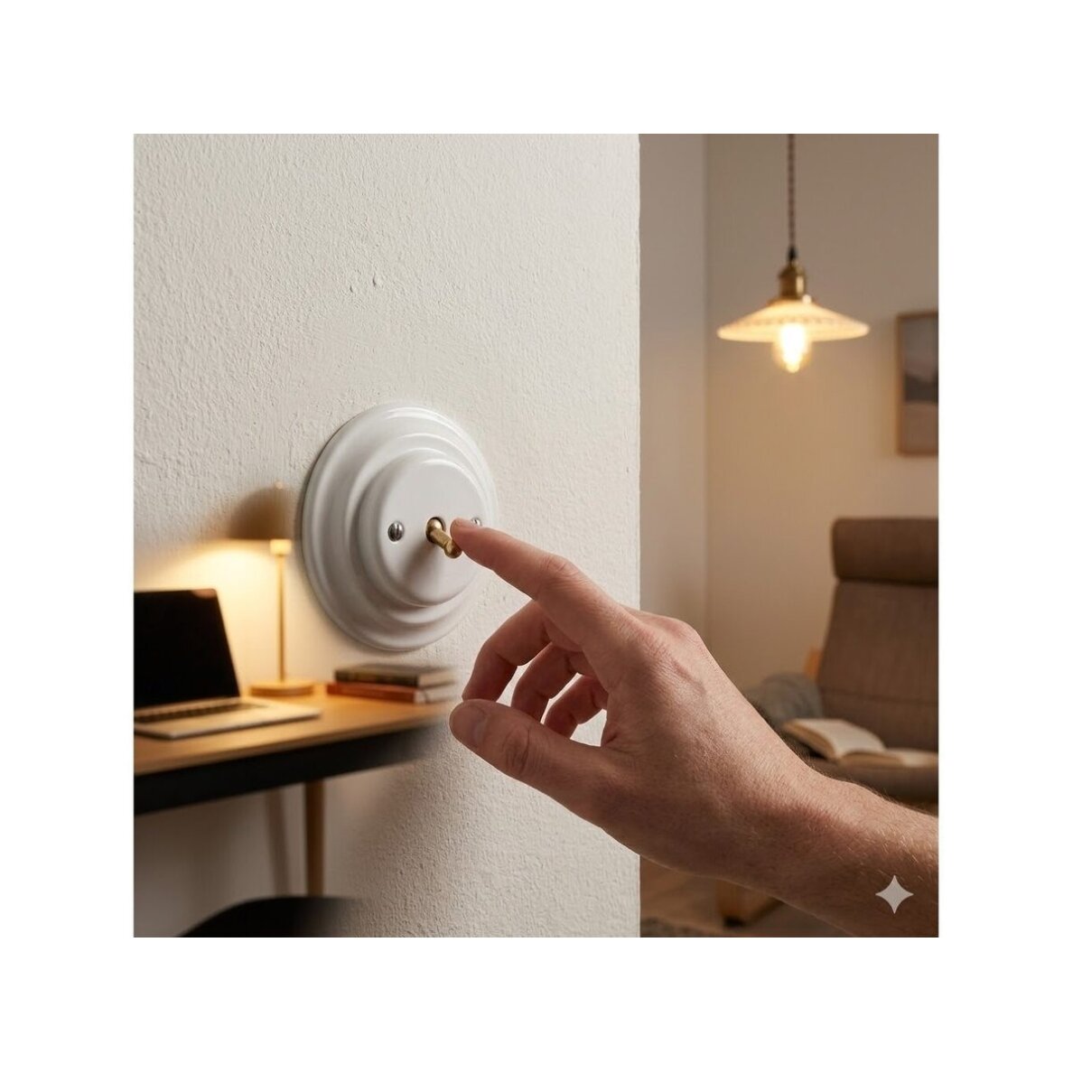 1 taustiņa slēdzis 10AX | 230V | IP20 | zemapmetuma | keramisks | retro stilā | balts 1 1 taustiņa slēdzis 10AX | 230V | IP20 | zemapmetuma | keramisks | retro stilā | balts 1