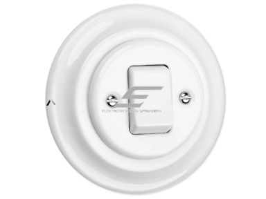 Jungiklis 1 klavišo 10AX | 230V | IP20 | potinkinis | kryžminis | keramikinis | retro stiliaus | baltas Jungiklis 1 klavišo 10AX | 230V | IP20 | potinkinis | kryžminis | keramikinis | retro stiliaus | baltas