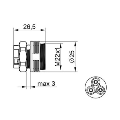 Savienotājs | spraudnis kabeļiem-vadiem WP3/EM | 0.5–2.5mm² | 2P+PE | hermētisks IP68 Savienotājs | spraudnis kabeļiem-vadiem WP3/EM | 0.5–2.5mm² | 2P+PE | hermētisks IP68