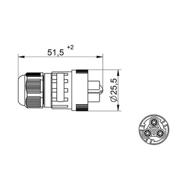 Savienotājs | ligzda kabeļiem WP3/HEM | 0.5–2.5mm² | 2P+PE | hermētisks IP68 Savienotājs | ligzda kabeļiem WP3/HEM | 0.5–2.5mm² | 2P+PE | hermētisks IP68