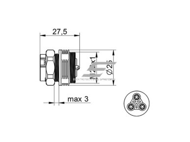 Jungtis | lizdas elektros kabeliams-laidams WP3/EH | 0.5-2.5mm2 | 2P+PE | hermetinė IP68 1 Jungtis | lizdas elektros kabeliams-laidams WP3/EH | 0.5-2.5mm2 | 2P+PE | hermetinė IP68 1