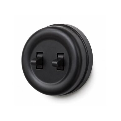 Switch / changeover switch | 2-gang | 10A | 230V | surface-mounted | plastic | retro style | black Switch / changeover switch | 2-gang | 10A | 230V | surface-mounted | plastic | retro style | black