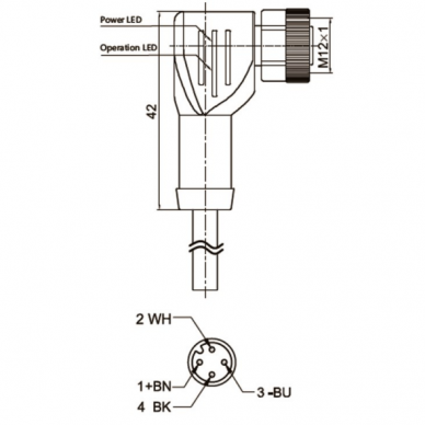 Savienojuma kabelis sensoram | devējam | M12 | 4 kontakti | 4A | 30VDC | leņķa veida | 5m PVC kabelis | IP67 1