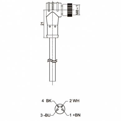 Savienojuma kabelis sensoram | devējam | M8 | 4 kontakti | 4A | 60VAC/DC | leņķa veida | 2m PVC kabelis | IP67 1