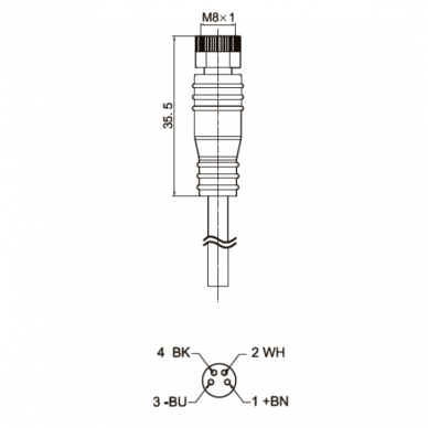 Savienojuma kabelis sensoram | devējam | M8 | 4 kontakti | 4A | 60VAC/DC | taisns | 5m PU kabelis | IP67 1 Savienojuma kabelis sensoram | devējam | M8 | 4 kontakti | 4A | 60VAC/DC | taisns | 5m PU kabelis | IP67 1