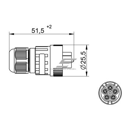 Connector | socket for cables WP5/HEM | 0.5–1.5mm² | 4P+PE | sealed IP68 3 Connector | socket for cables WP5/HEM | 0.5–1.5mm² | 4P+PE | sealed IP68 3