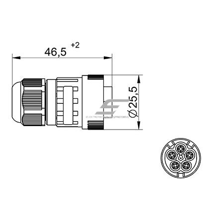 Connector | plug for cables WP5/M | 0.5–1.5mm² | 4P+PE | sealed IP68 3 Connector | plug for cables WP5/M | 0.5–1.5mm² | 4P+PE | sealed IP68 3