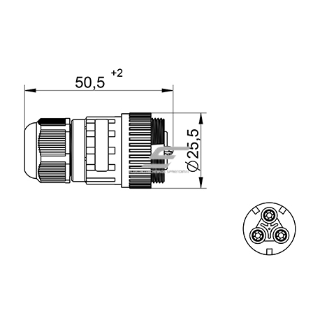 Connector | socket for cables WP3/H | 0.5–2.5mm² | 2P+PE | sealed IP68 2 Connector | socket for cables WP3/H | 0.5–2.5mm² | 2P+PE | sealed IP68 2