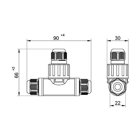 Connector | socket for cables WP3/DT | 0.75–1.5mm² | 2P+PE | sealed IP68 2 Connector | socket for cables WP3/DT | 0.75–1.5mm² | 2P+PE | sealed IP68 2