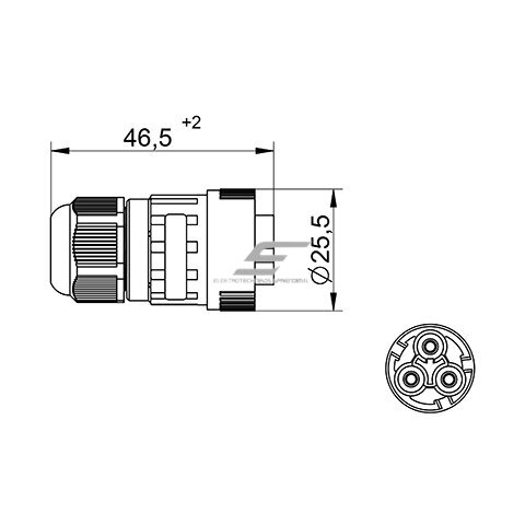 Złącze | wtyczka do kabli-przewodów WP3/M | 0.5–2.5mm² | 2P+PE | hermetyczne IP68 2