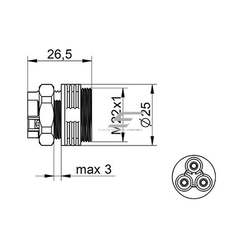 Ühendus | pistik kaablitele-juhtmetele WP3/EM | 0.5–2.5mm² | 2P+PE | hermetiline IP68 1 Ühendus | pistik kaablitele-juhtmetele WP3/EM | 0.5–2.5mm² | 2P+PE | hermetiline IP68 1
