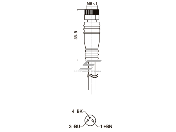 Jungties laidas jutikliui | davikliui | M8 | 3-pin | 4A | 60VAC/DC | tiesus | 2m PVC kabelis | IP67 1 Jungties laidas jutikliui | davikliui | M8 | 3-pin | 4A | 60VAC/DC | tiesus | 2m PVC kabelis | IP67 1
