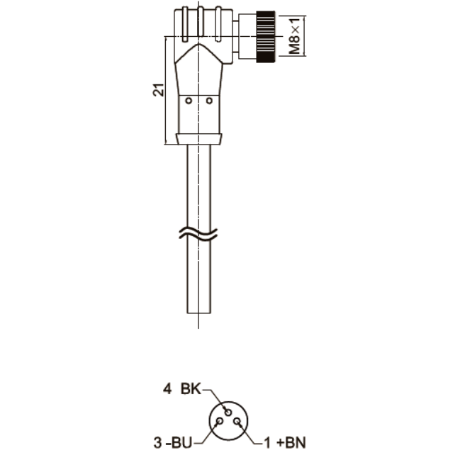 Savienojuma kabelis sensoram | devējam | M8 | 3 kontakti | 4A | 60VAC/DC | leņķa veida | 2m PVC kabelis | IP67 1
