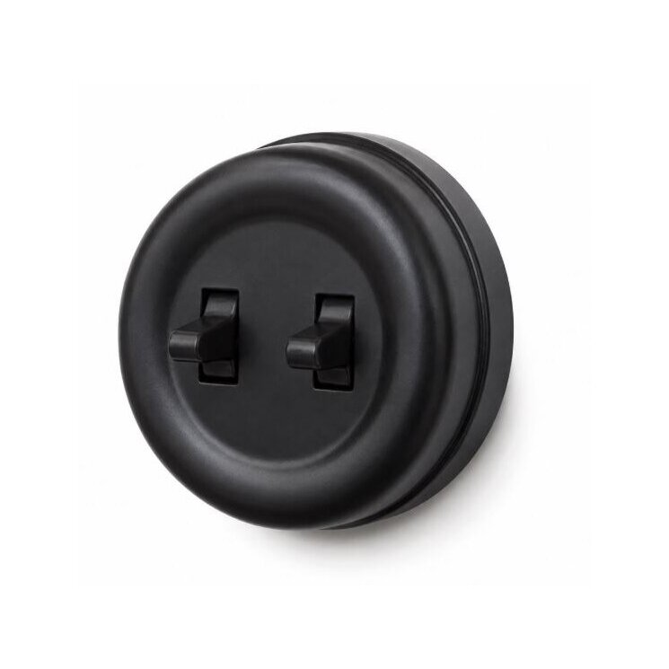 Switch / changeover switch | 2-gang | 10A | 230V | surface-mounted | plastic | retro style | black Switch / changeover switch | 2-gang | 10A | 230V | surface-mounted | plastic | retro style | black