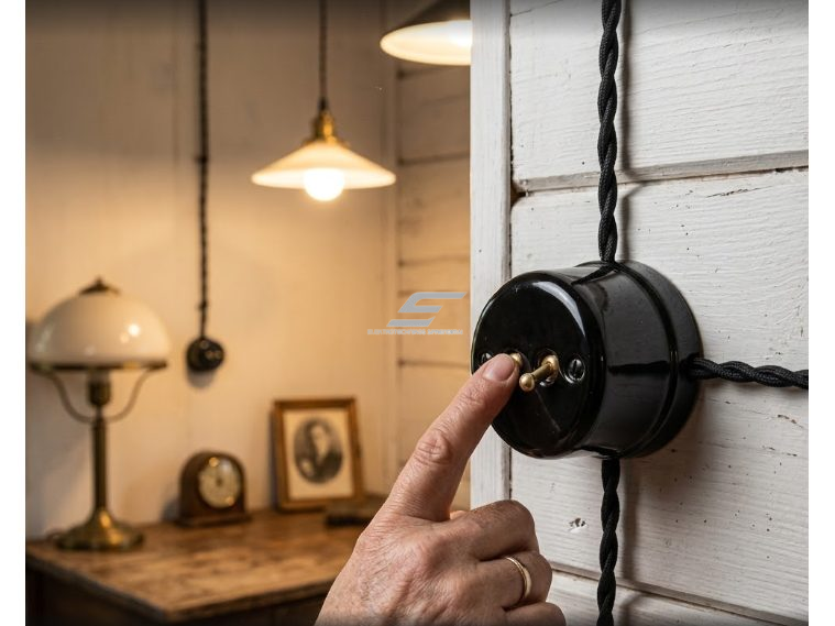 Jungiklis 2 svirtelių 10AX | 230V | IP20 | keramikinis | virštinkinis | retro stiliaus | juodas 1 Jungiklis 2 svirtelių 10AX | 230V | IP20 | keramikinis | virštinkinis | retro stiliaus | juodas 1