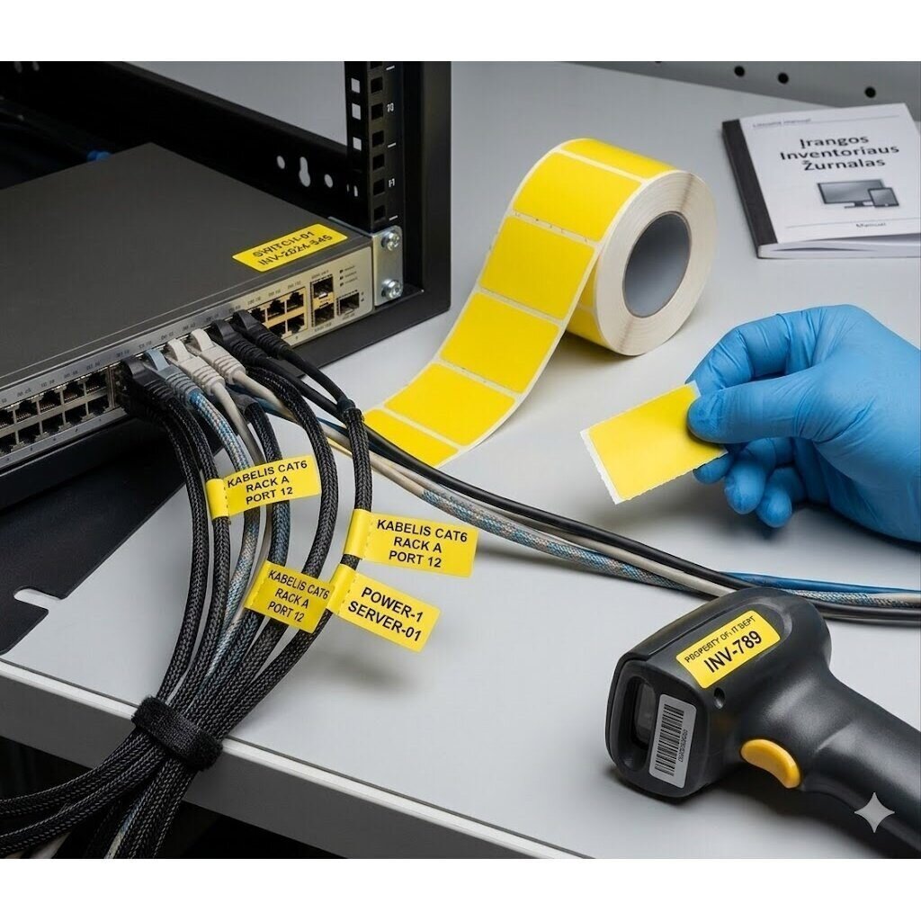 Marking label | perforated | 50x70mm | yellow | 220 pcs/roll | for marking cables, equipment and inventory 1