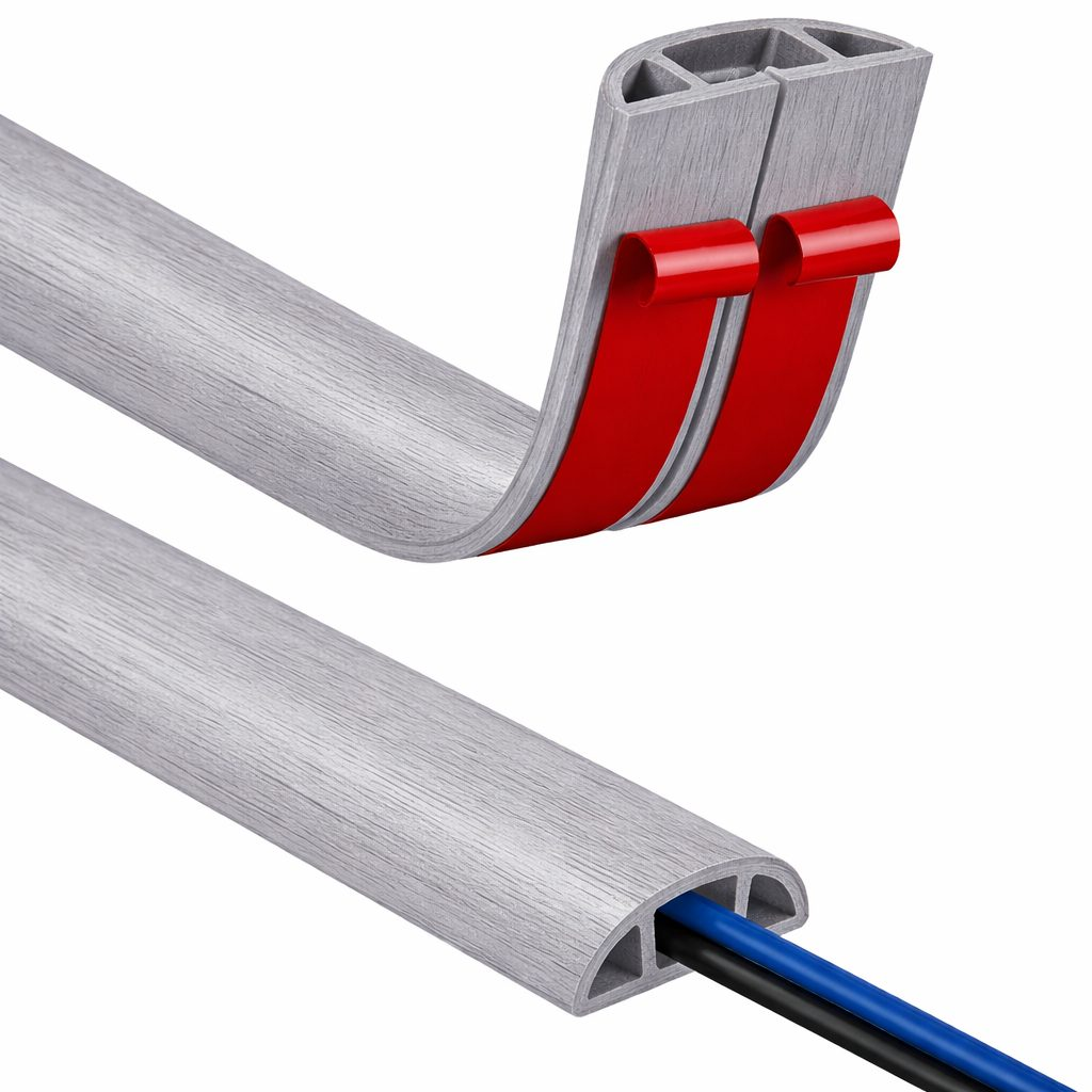 Kanał kablowy z taśmą samoprzylepną | elastyczne tworzywo PVC | 20 mm | możliwość przycinania | 3 m | szara faktura drewna