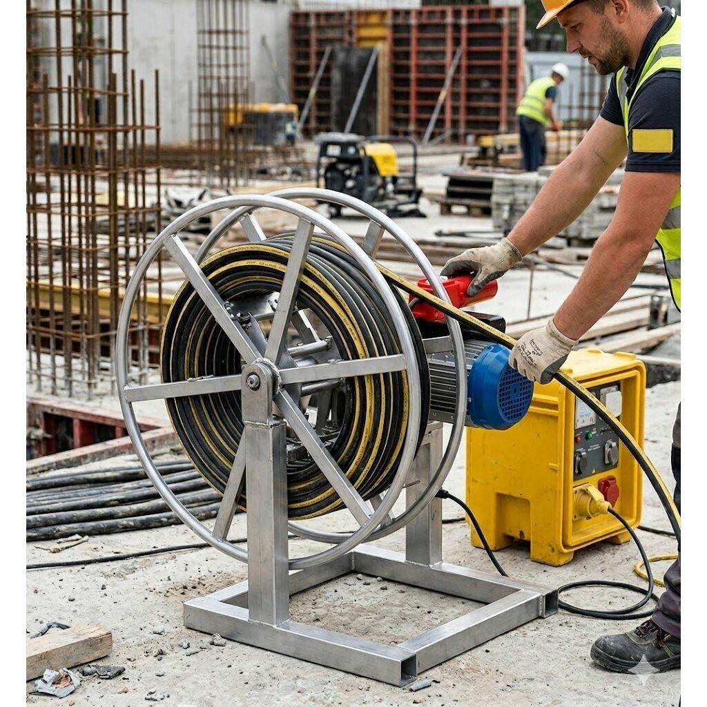 Motorizēts kabeļu bungas | automātiska kabeļu uztīšana | 1500W | 220V | 60kg | līdz 40m/min | metāla korpuss | industriāls | būvniecībai 2