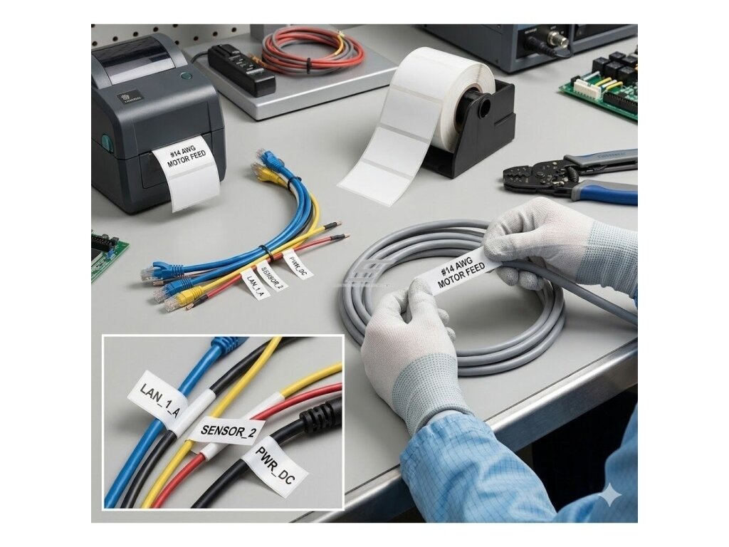 Kabelio žymėjimo etiketė | 25x20 + 37mm | balta | 260 vnt/rul. | laidų ir kabelių ženklinimui 1 Kabelio žymėjimo etiketė | 25x20 + 37mm | balta | 260 vnt/rul. | laidų ir kabelių ženklinimui 1