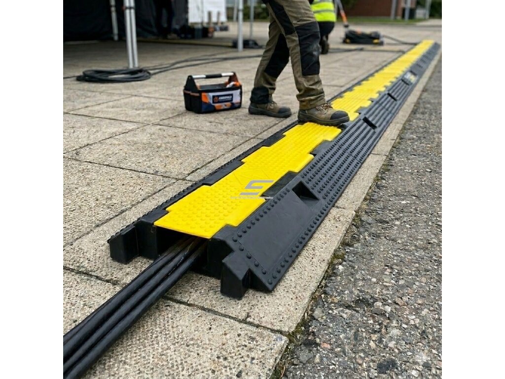 Kabelių apsauginė rampa | 1 kanalo | guminis laidų apsaugos trapas | 1000x250x60 mm | geltona/juoda | vidaus ir lauko naudojimui 3 Kabelių apsauginė rampa | 1 kanalo | guminis laidų apsaugos trapas | 1000x250x60 mm | geltona/juoda | vidaus ir lauko naudojimui 3